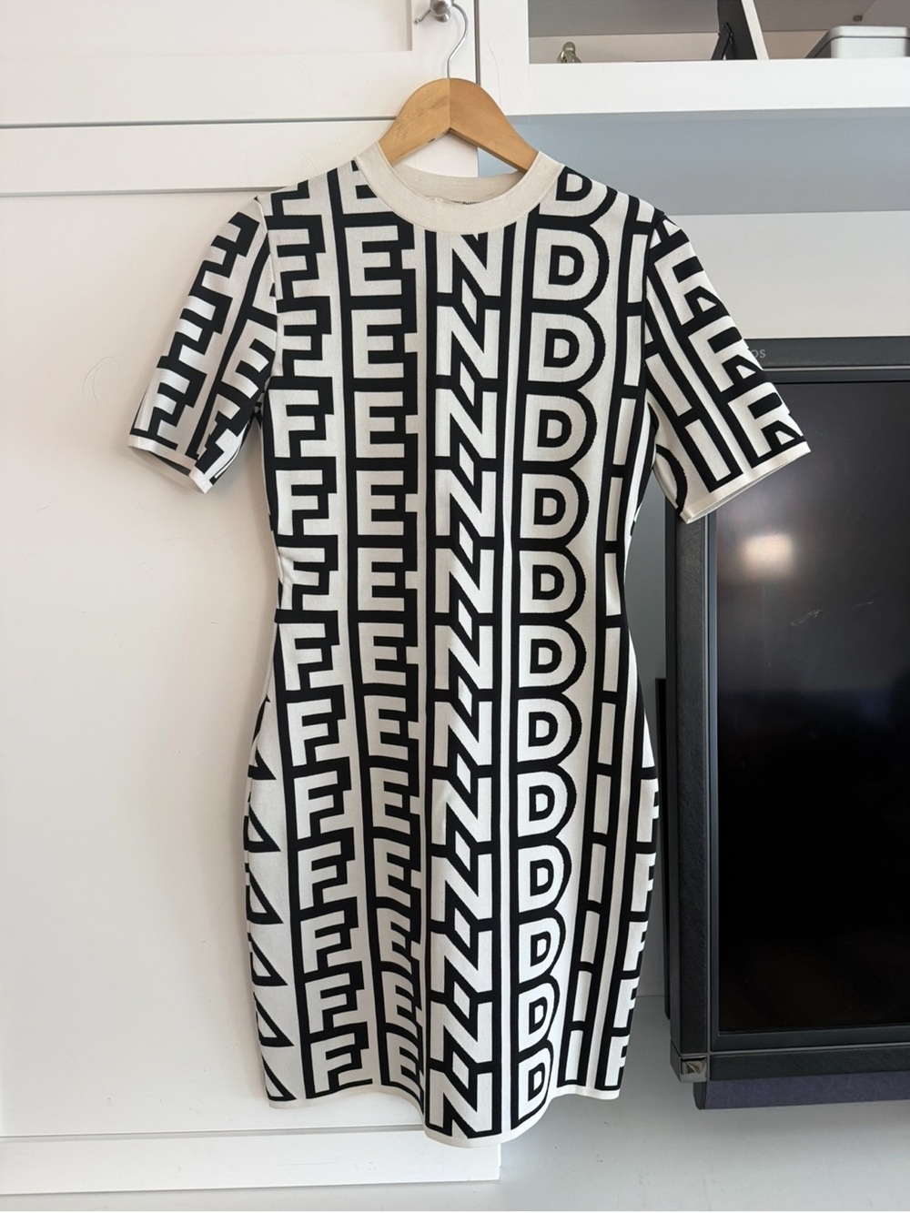 Fendi Black and White Logo Knit Mini Dress